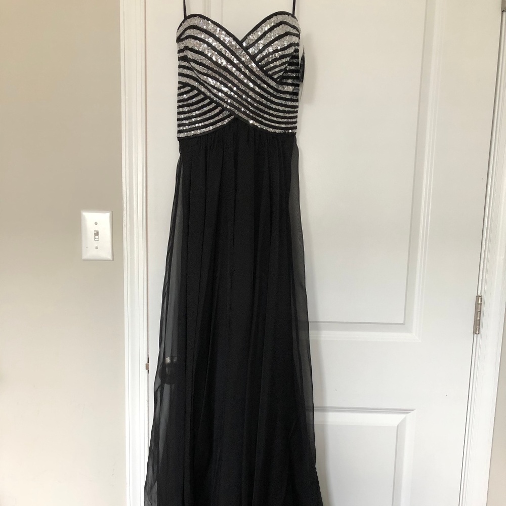 La Femme Black & Silver Gown (Size 2)